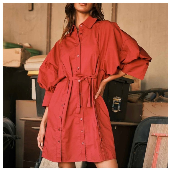 Fabulous Chic Button Detailed Balloon Sleeve  Dress Tunic - Picture 4 of 7